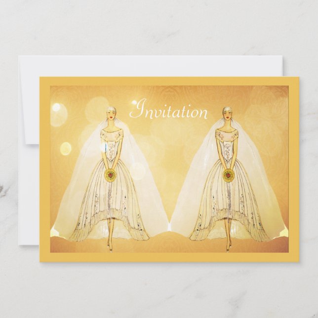 Elegant Gold Gay Lesbian Wedding Invitation (Front)