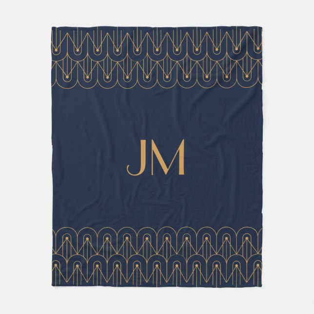 Elegant gold geometric Art Deco design Fleece Blanket (Front)