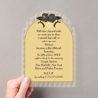Elegant Gold Geometric Bar Mitzvah Tefillin Acrylic Invitations