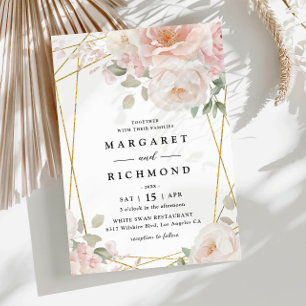 Elegant Gold Geometric Blush Pink Floral Wedding Invitation