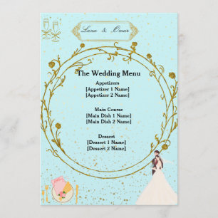 Elegant Gold Geometric Dusty Blue Wedding Menu 