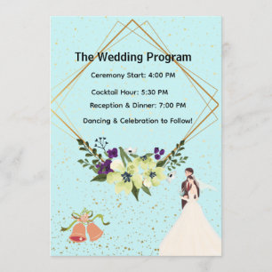 Elegant Gold Geometric Dusty Blue Wedding Program  Programme