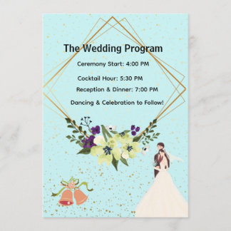 Elegant Gold Geometric Dusty Blue Wedding Program Programme