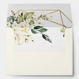 Elegant Gold Geometric Floral Greenery Wedding Envelope
