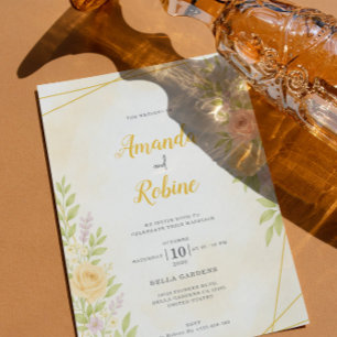 Elegant Gold Geometric Floral Wedding Invitation