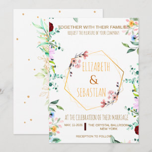 Elegant Gold Geometric Floral Wildflower Wedding Invitation