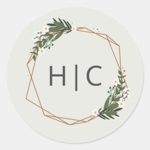 Elegant Gold Geometric Modern Monogram Wedding Classic Round Sticker