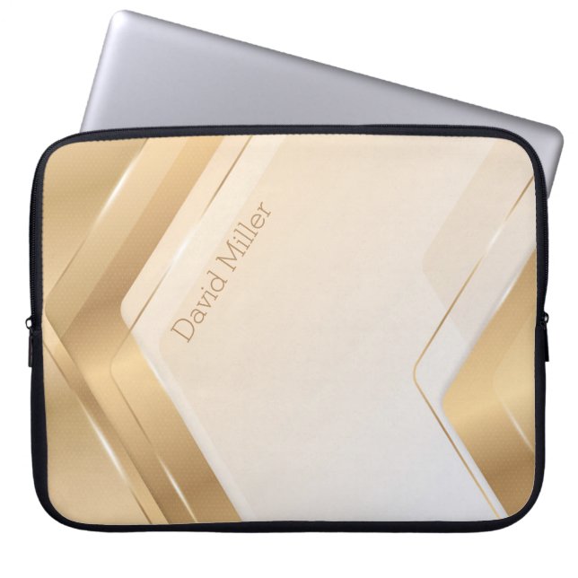 Elegant Gold Geometric Pattern and Customisation Laptop Sleeve (Front)