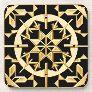 Elegant Gold Geometric Pattern Art Coaster