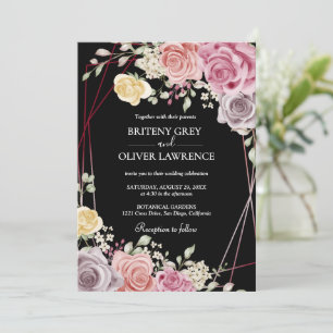 Elegant Gold Geometric Pink Blush Floral Wedding Invitation