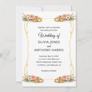 Elegant Gold Geometric Rustic Floral Wedding  Invitation