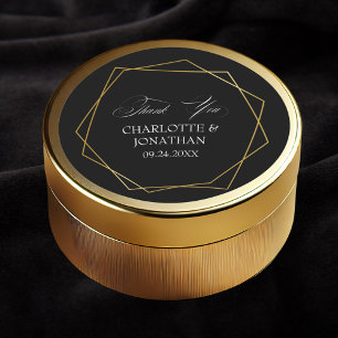 Elegant Gold Geometric Thank You Wedding Favour Classic Round Sticker