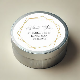 Elegant Gold Geometric Thank You Wedding Favour Classic Round Sticker
