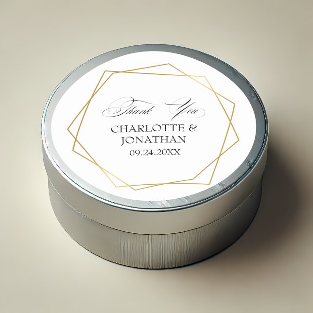 Elegant Gold Geometric Thank You Wedding Favour Classic Round Sticker (Elegant Gold Geometric Thank You Wedding Favor Classic Round Sticker)