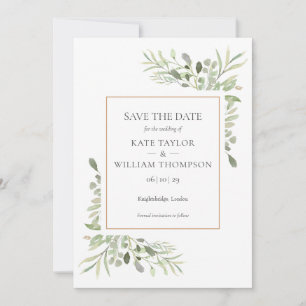 Elegant Gold Geometric Watercolor Greenery Save The Date