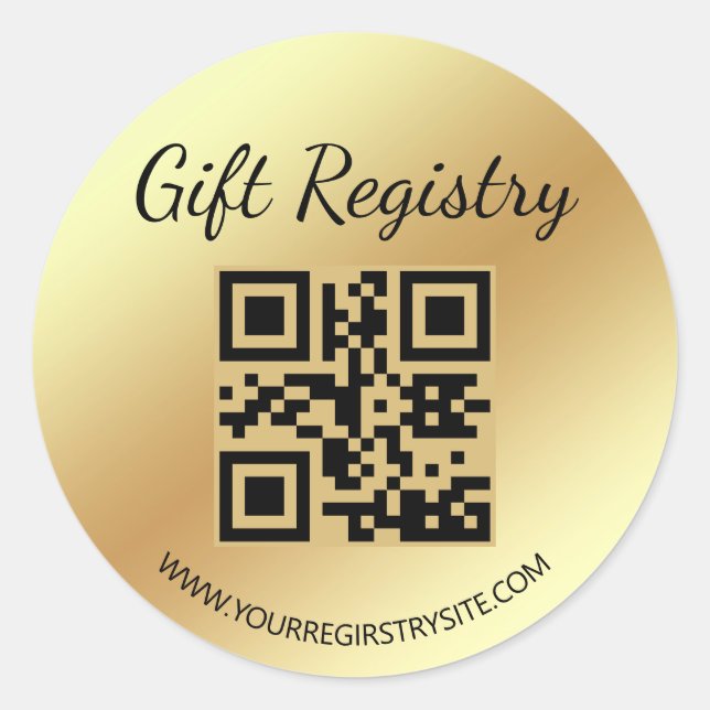 elegant gold gift registry qr code baby shower classic round sticker (Front)