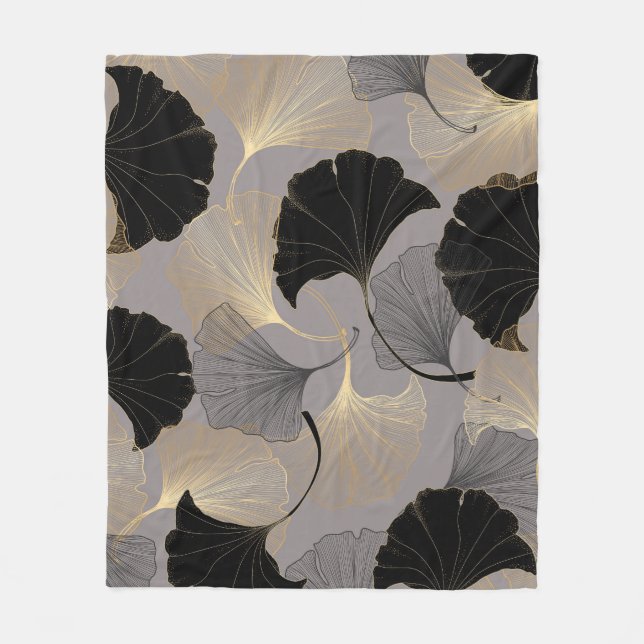 Elegant gold Ginkgo, vintage background. Fleece Blanket (Front)