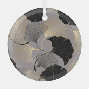Elegant gold Ginkgo, vintage background. Glass Tree Decoration