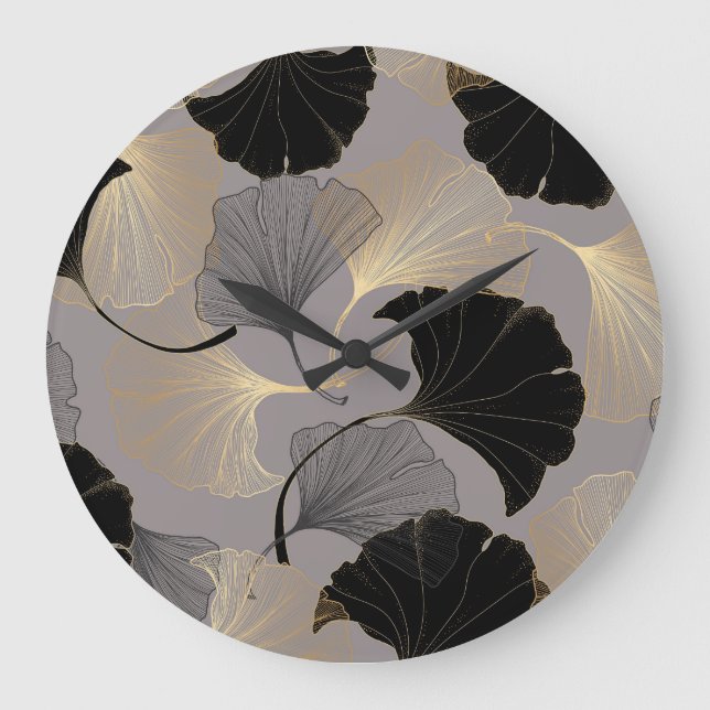 Elegant gold Ginkgo, vintage background. Large Clock (Front)