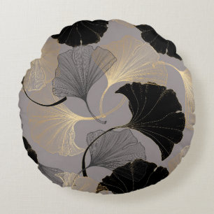 Elegant gold Ginkgo, vintage background. Round Cushion