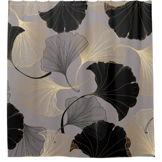 Elegant gold Ginkgo, vintage background. Shower Curtain (Front)