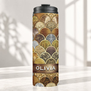 Elegant gold girly mermaid scales thermal tumbler