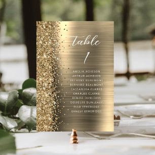 Elegant Gold Glam Glitter Metallic Script Wedding Table Number