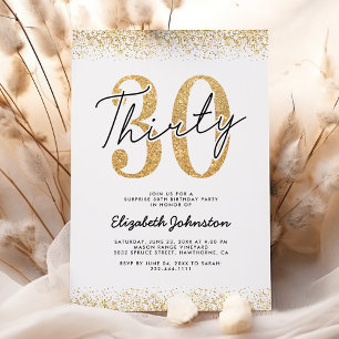 Elegant Gold Glitter 30th Birthday Invitation