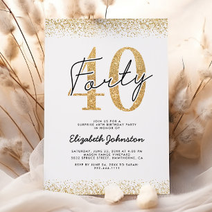 Elegant Gold Glitter 40th Birthday Invitation