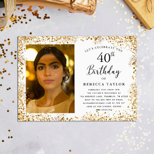 Elegant Gold Glitter 40th Birthday Invitation