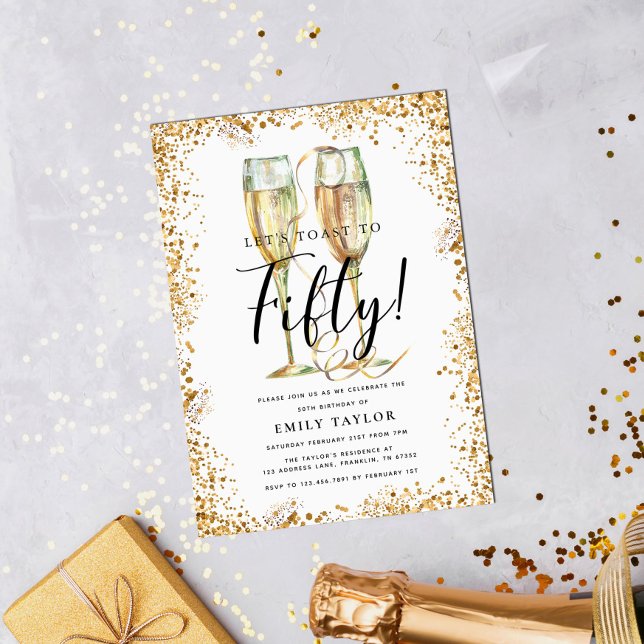 Elegant Gold Glitter 50th Birthday Party Invitation (Creator Uploaded)