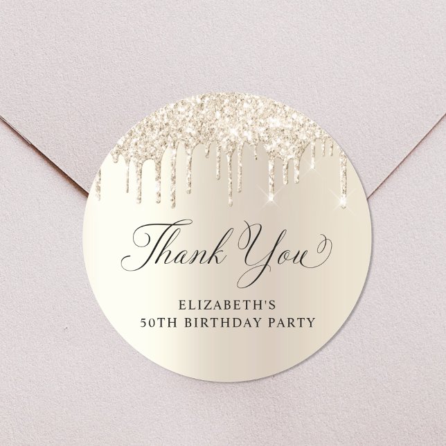 Elegant Gold Glitter 50th Birthday Party Thank You Classic Round Sticker (Creator Uploaded)