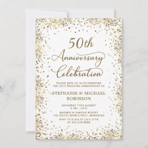 Elegant Gold Glitter 50th Wedding Anniversary Invitation
