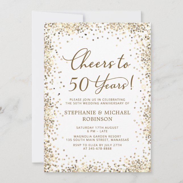 Elegant Gold Glitter 50th Wedding Anniversary Invitation (Front)