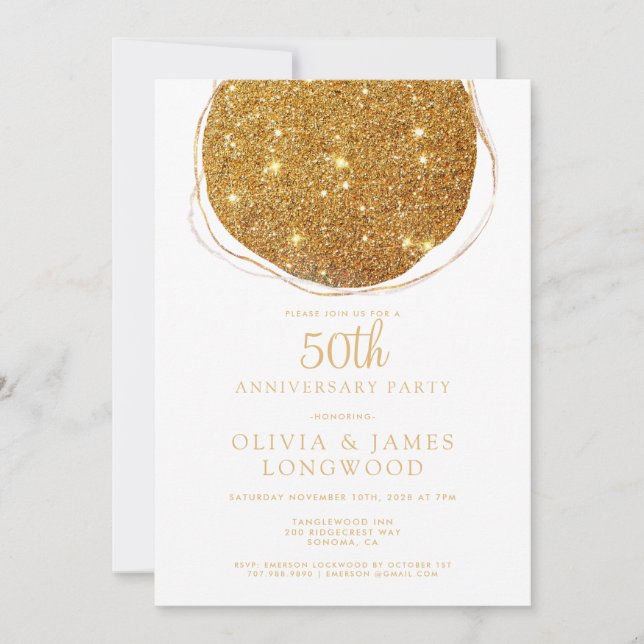 Elegant Gold Glitter 50th Wedding Anniversary Invitation (Front)