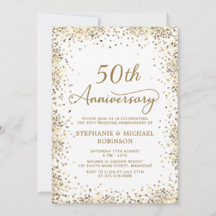 Elegant Gold Glitter 50th Wedding Anniversary Invitation