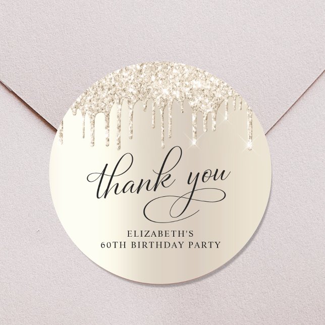 Elegant Gold Glitter 60th Birthday Party Thank You Classic Round Sticker (Creator Uploaded)