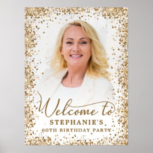 Elegant Gold Glitter 60th Birthday Photo Welcome Poster