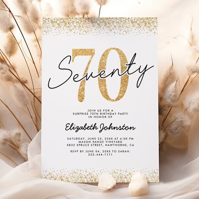 Elegant Gold Glitter 70th Birthday Invitation (Creator Uploaded)