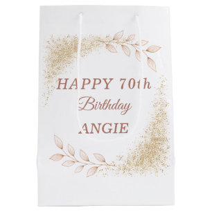 Elegant Gold Glitter 70th Birthday Medium Gift Bag