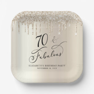 Elegant Gold Glitter 70th Birthday Party Paper Plate