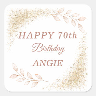 Elegant Gold Glitter 70th Birthday Square Sticker