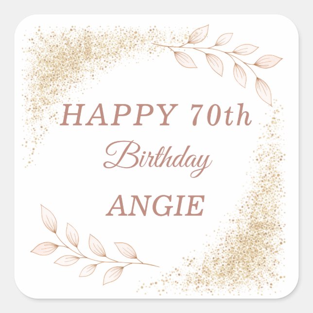 Elegant Gold Glitter 70th Birthday Square Sticker (Front)