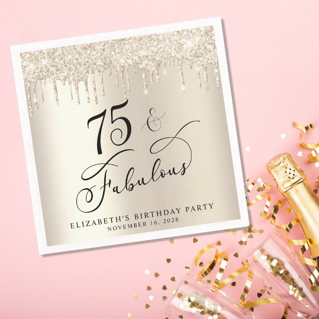 Elegant Gold Glitter 75th Birthday Party  Napkin (Creator Uploaded)