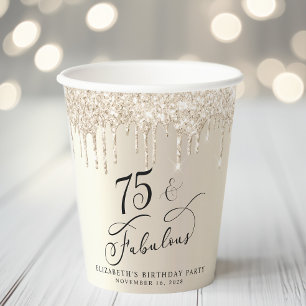 Elegant Gold Glitter 75th Birthday Party Paper Cups