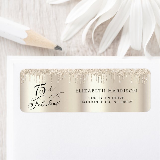 Elegant Gold Glitter 75th Birthday Return Address (Insitu)