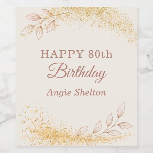 Elegant Gold Glitter 80th Birthday Wine Label (Single Label)