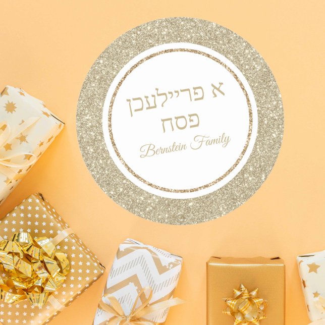 Elegant Gold Glitter A Freilichen Pesach Passover Classic Round Sticker (Creator Uploaded)