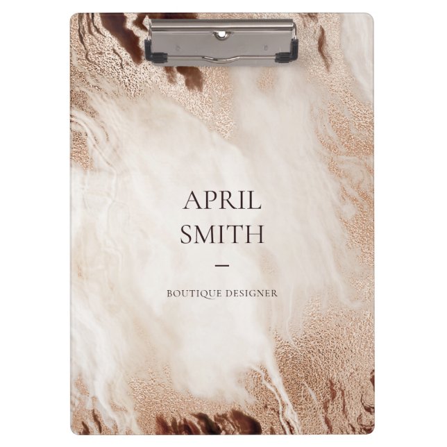 Elegant Gold Glitter Agate Marble Texture Beige Clipboard (Front)