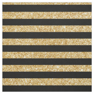 Elegant Gold Glitter and Black Stripe Pattern Fabric
